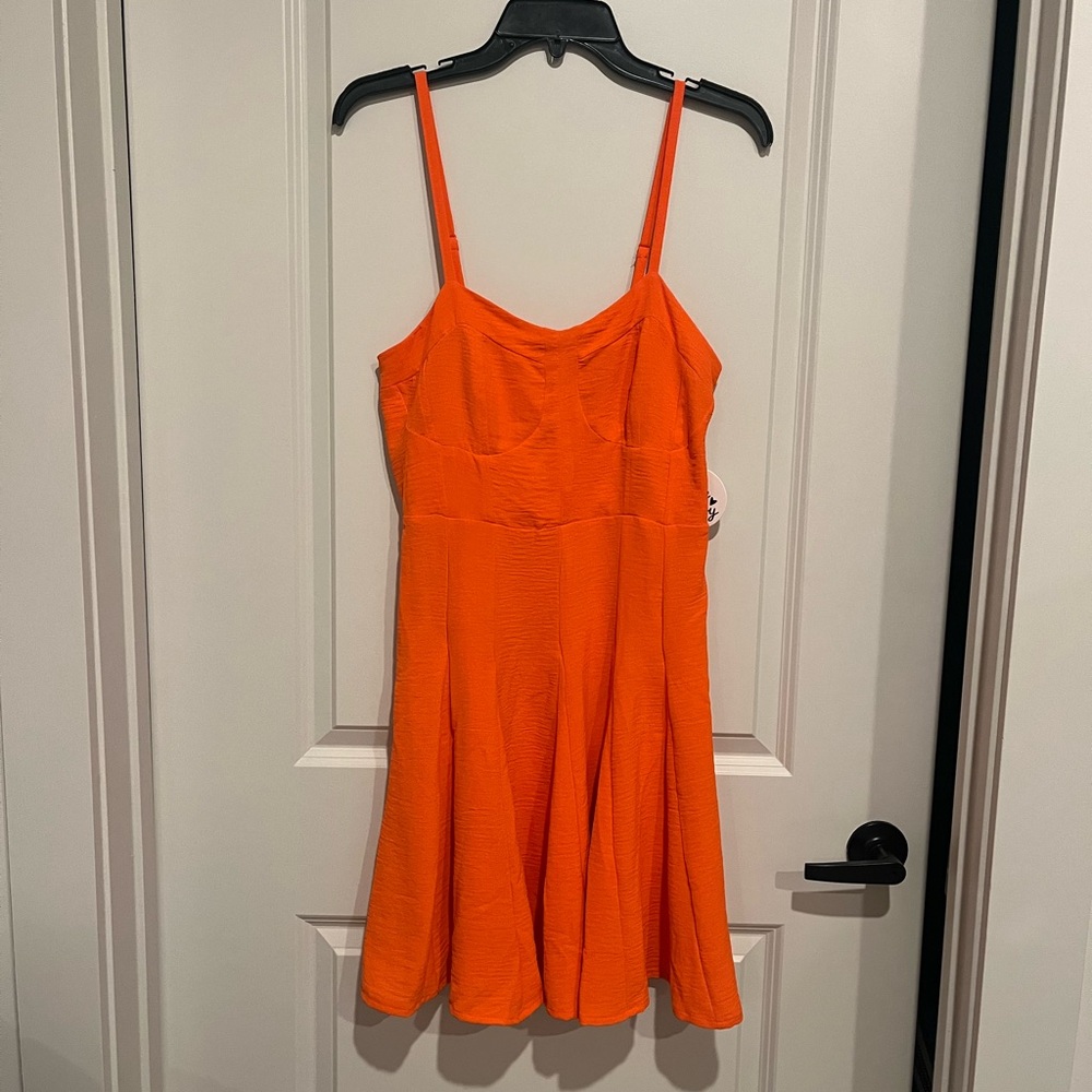 Vibrant Orange Spaghetti Strap Mini Dress